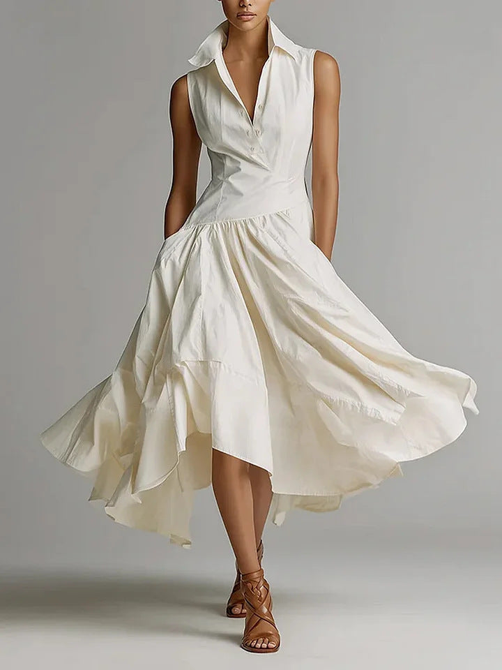 Elegant Goddess Style Slim-Fit Collared Sleeveless Long Dress For Women 