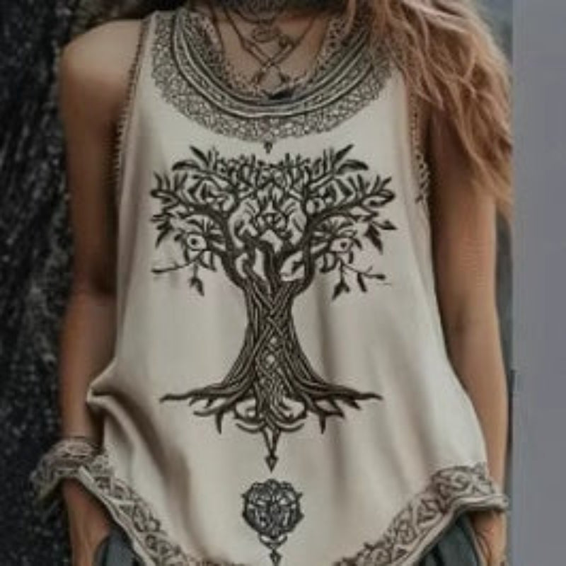 Womens Digital-Print Pleated Crew-Neck Summer Casual Fashion Top 