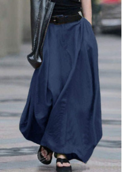 Womens Solid-color High-waisted Long Skirt 