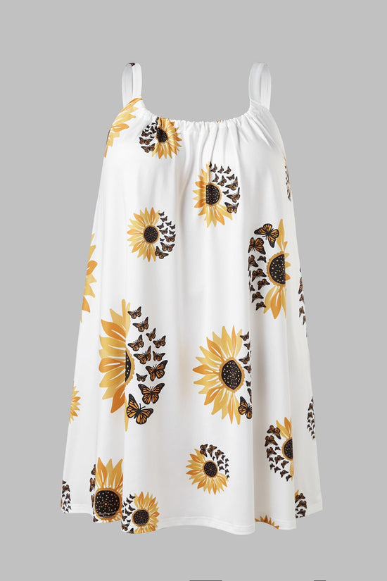 🌻 Plus Size Sunflower Print Sleeveless Wrap Dress FitiqueFit