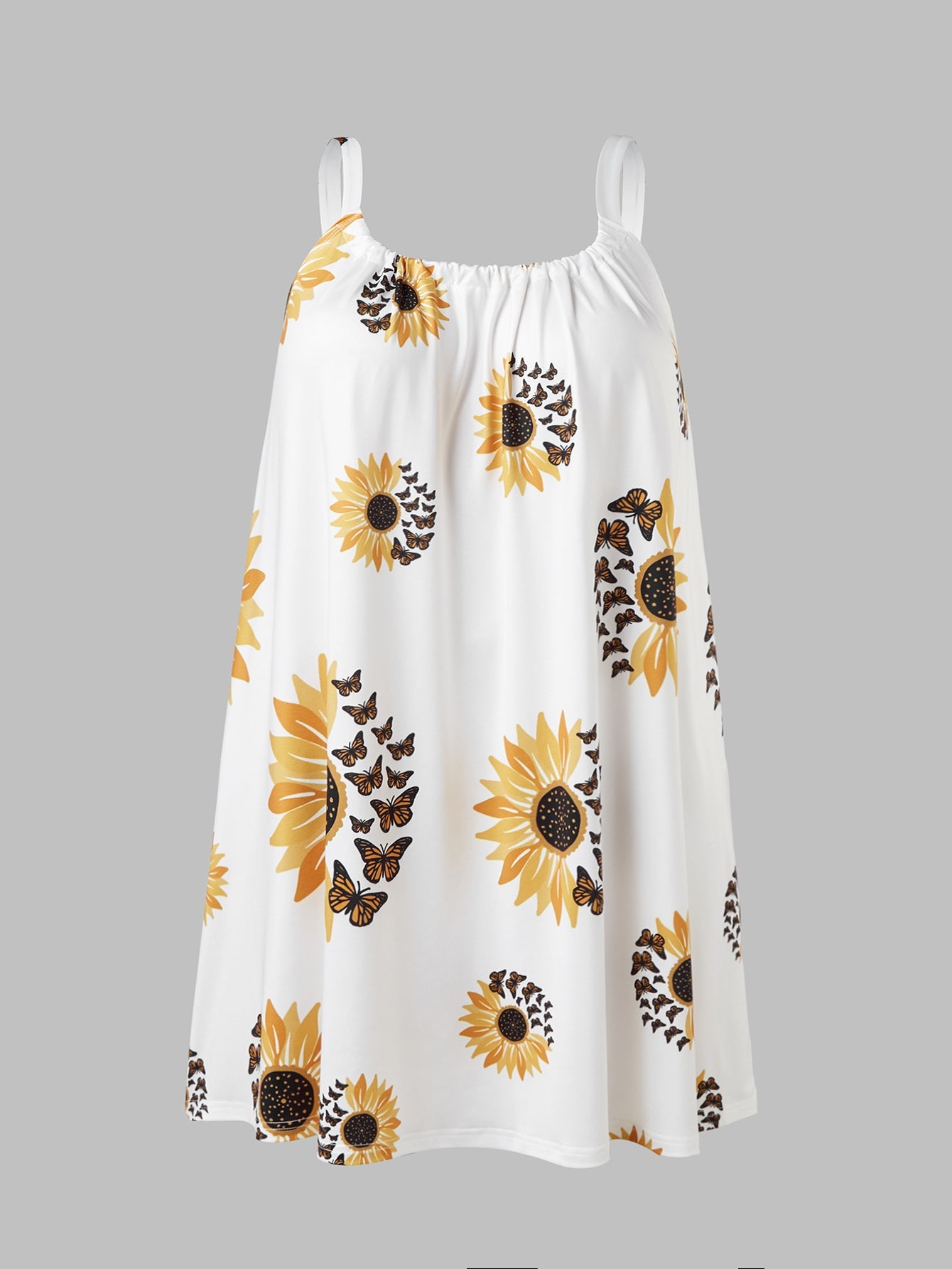 🌻 Plus Size Sunflower Print Sleeveless Wrap Dress FitiqueFit