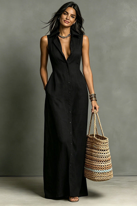Women's Stand-Collar A-Line Maxi Dress – Resort & Vacation Style 