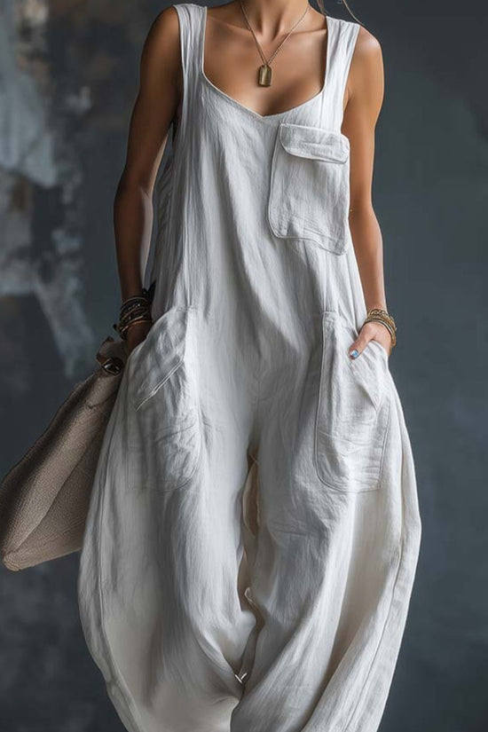 Women's Casual Versatile Solid Color Loose Jumpsuit 