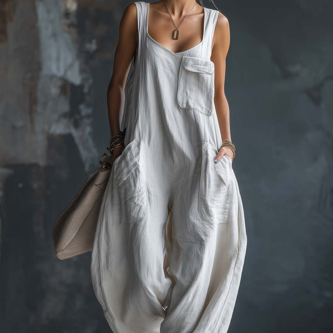 Women's Casual Versatile Solid Color Loose Jumpsuit 