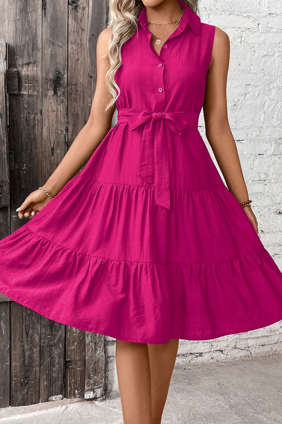 🌴 Women's Ruffle Hem Belted Shirt Maxi Dress FitiqueFit