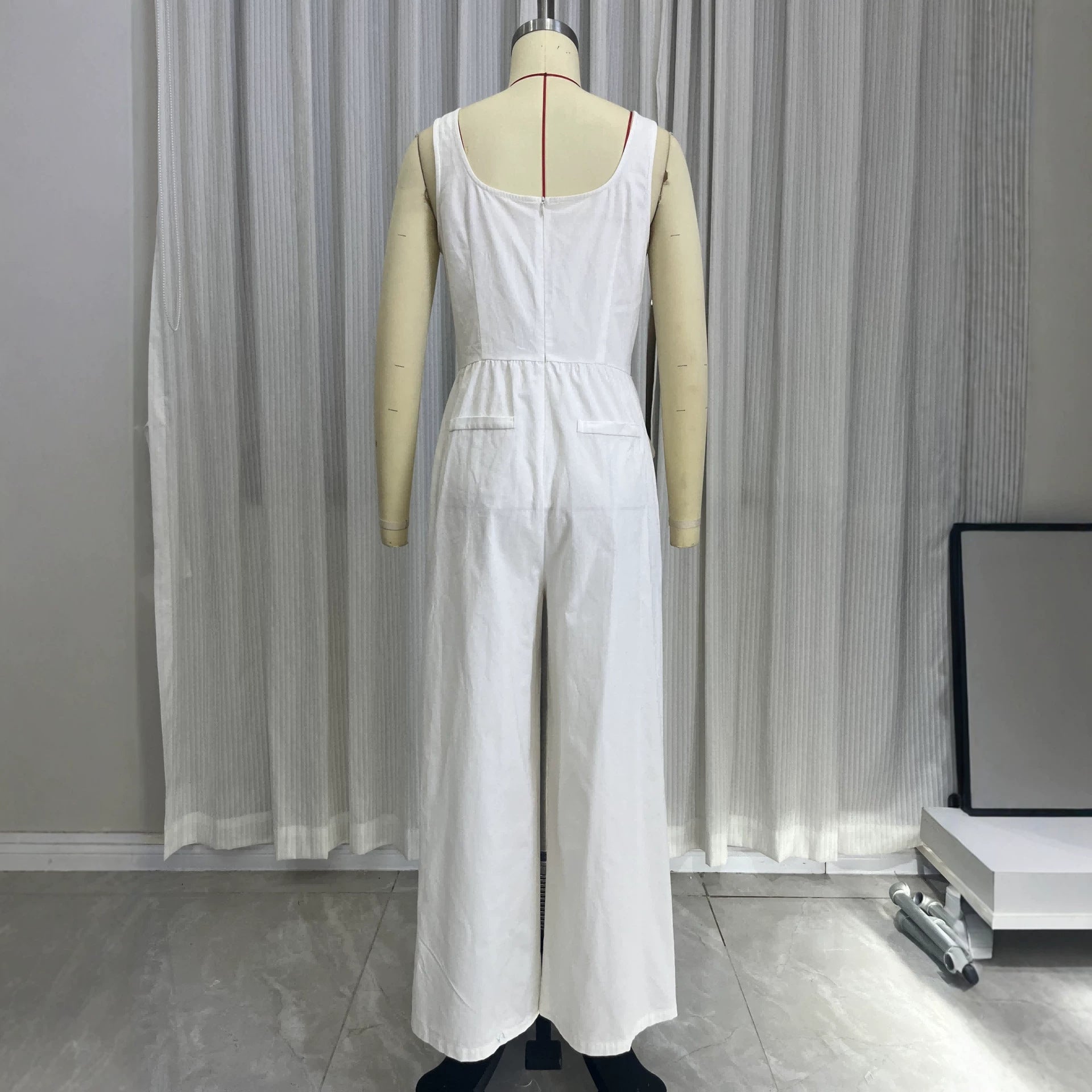 Summer pocket V-neck vest high waisted jumpsuit for women 
