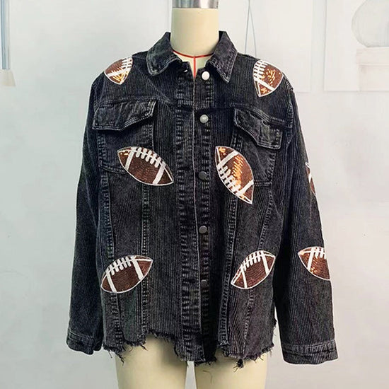 Women's Cropped Corduroy Jacket, Football Game Day Short Jacket With Button Front And Raw Hem For Fall Outfits CJ US