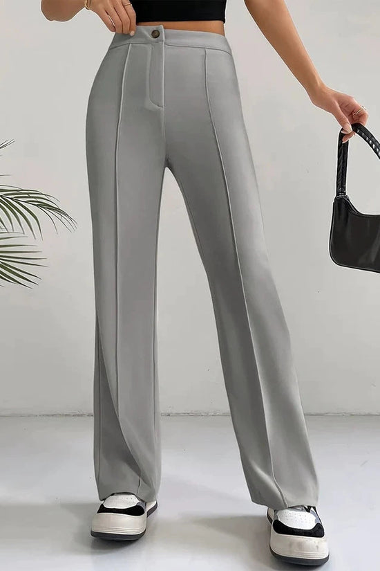Womens Straight Flare Pants With High-Waisted Stitching Details 