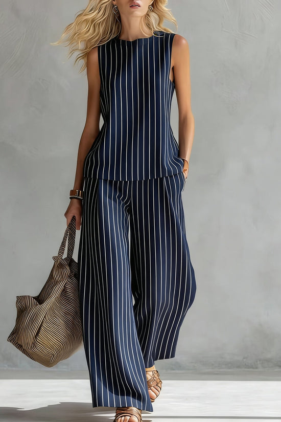 Women's Casual Sleeveless Printed Wide-Leg Pants Two-Piece Set 