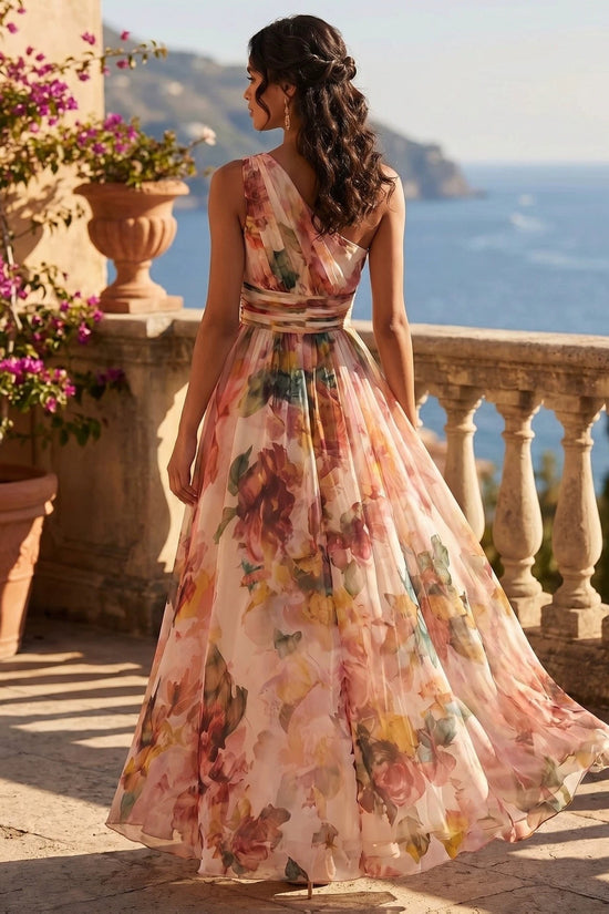 One shoulder waist cinched beach long dress 