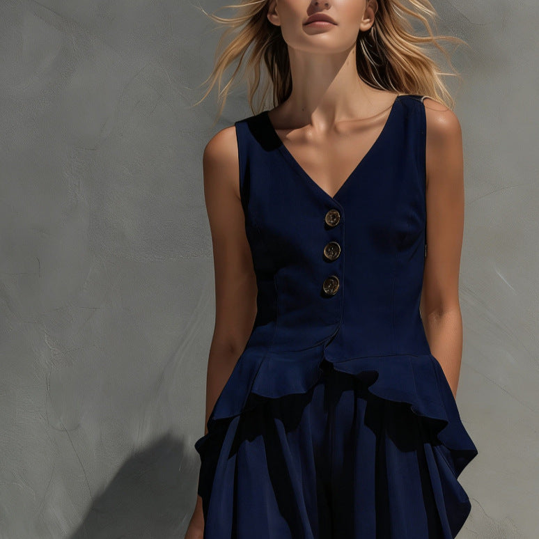 Sweatshirt-style Casual Sleeveless Top And Wide-leg Pants Two-piece Set 