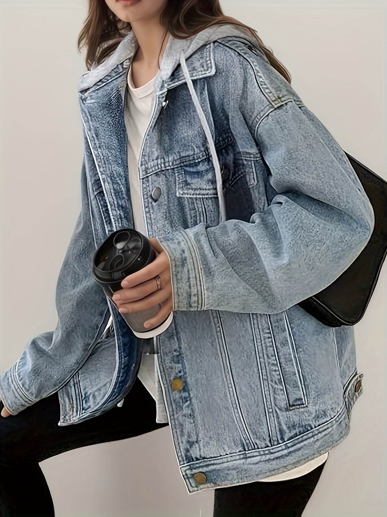 Women's Hooded Denim Jacket, Oversized Retro Denim Jacket, Elastic And Loose, Comfortable And Lightweight CJ US