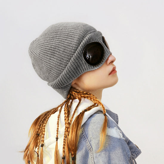 Women’s Pilot Wool Knit Hat – Winter Warm Knitted Aviator-Style Hat - FitiqueFit