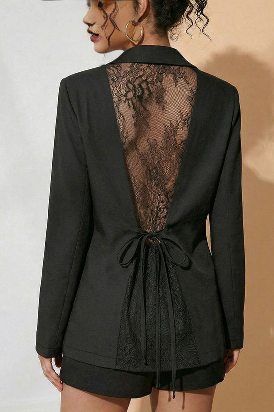 New high-end back thin lace see through strap waist cinching suit jacket women's black suit jacket 