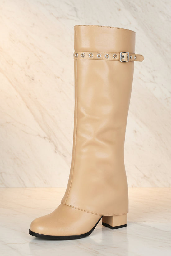 High Heel Chunky Large Size Slip-On Combat Boots for Women 