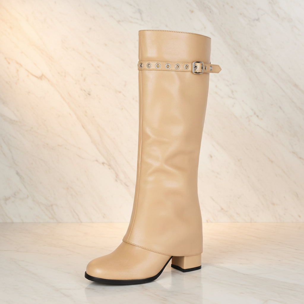 High Heel Chunky Large Size Slip-On Combat Boots for Women 