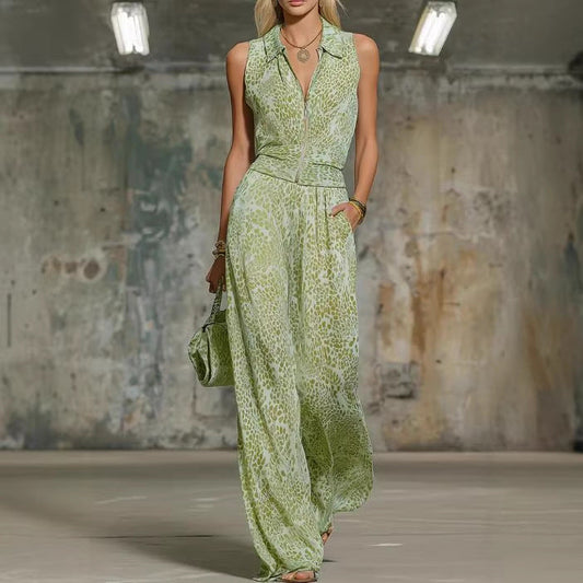 Printed Zip-up Sleeveless Jumpsuit 