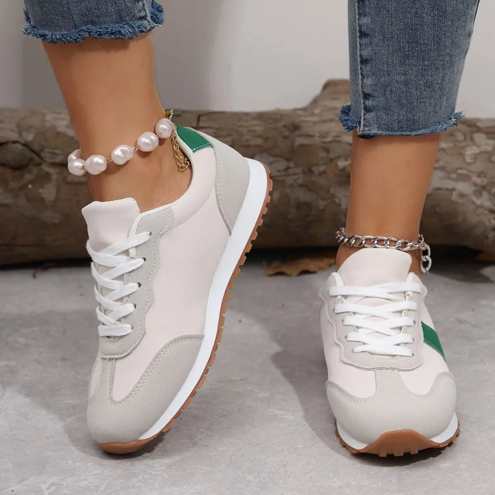 PU Leather Contrast Round Toe Flats Sneakers 
