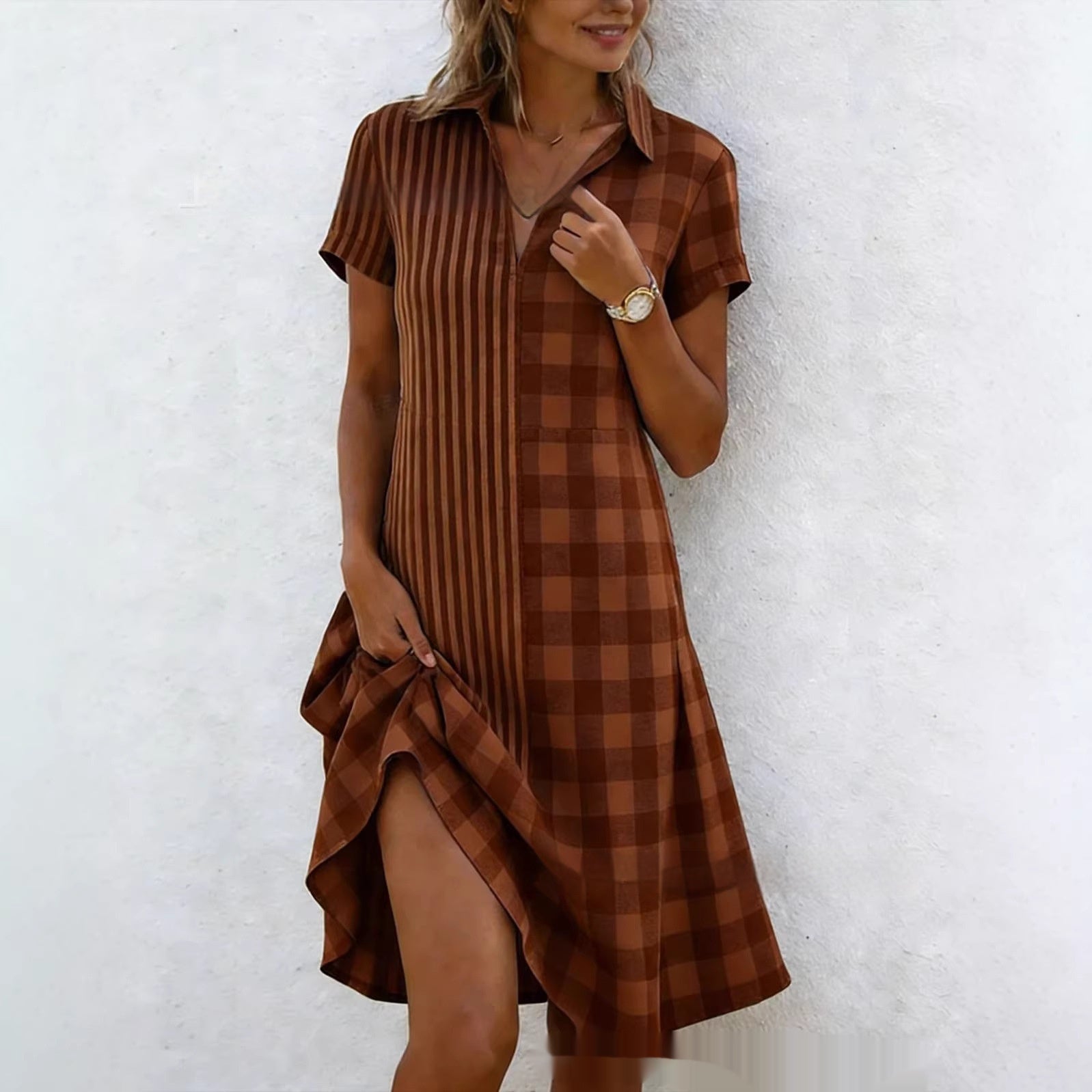 Bohemian 3D Printed V-Neck Short-Sleeve Maxi Dress 