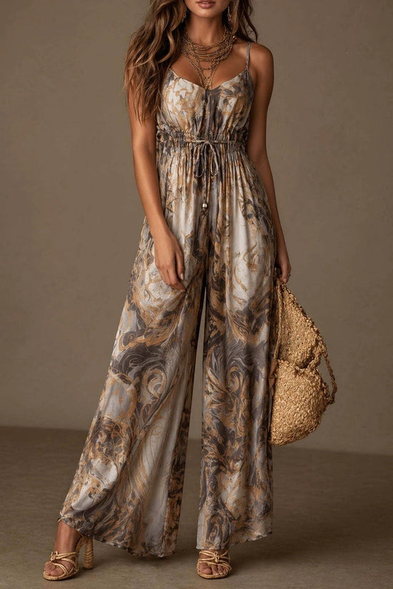 Printed camisole backless loose wide leg jumpsuit