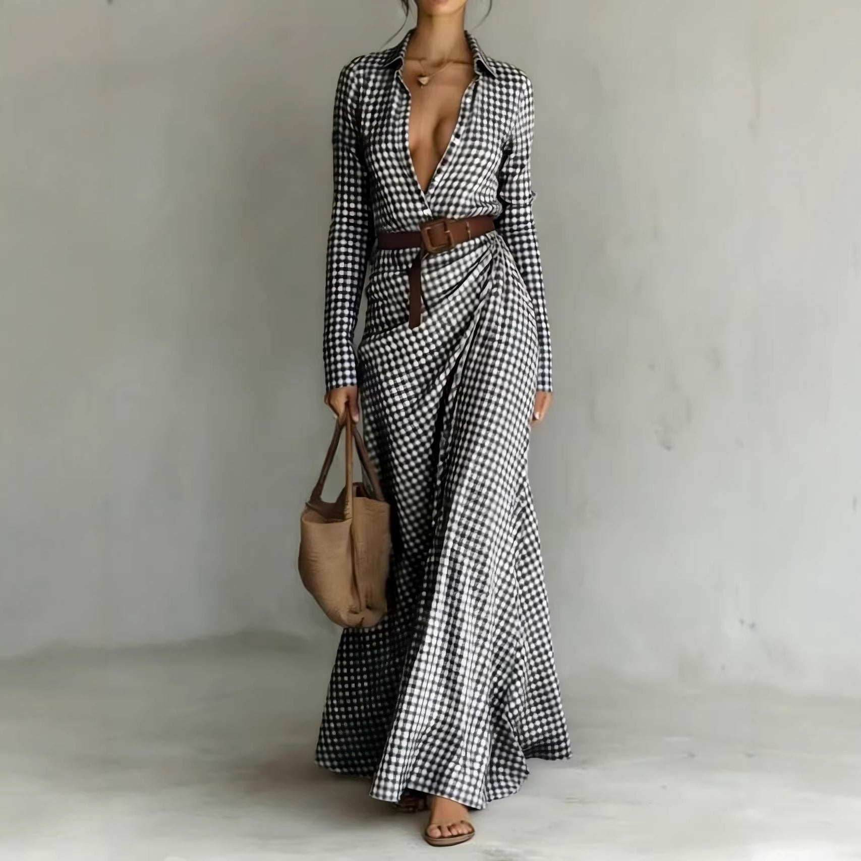 Solid-color Irregularly Pleated Dress With A Belt 