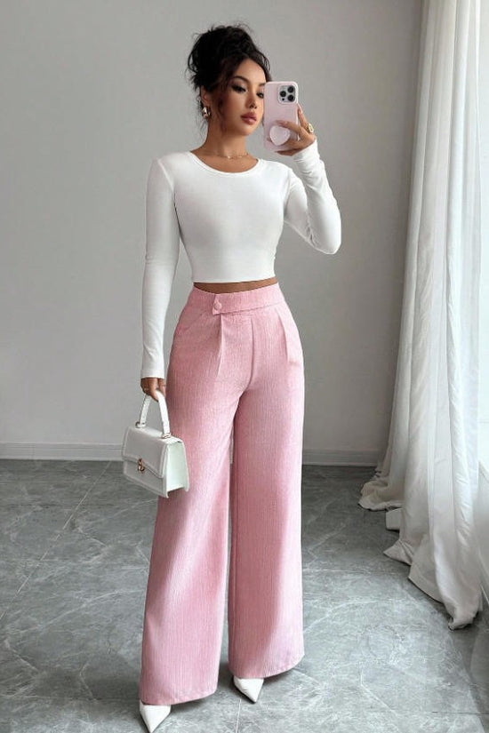 Womens Solid-color Casual All-match Long Pants With A Waist Panel Seam 