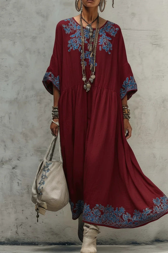 Elegant High-end Round-neck Printed Dress 