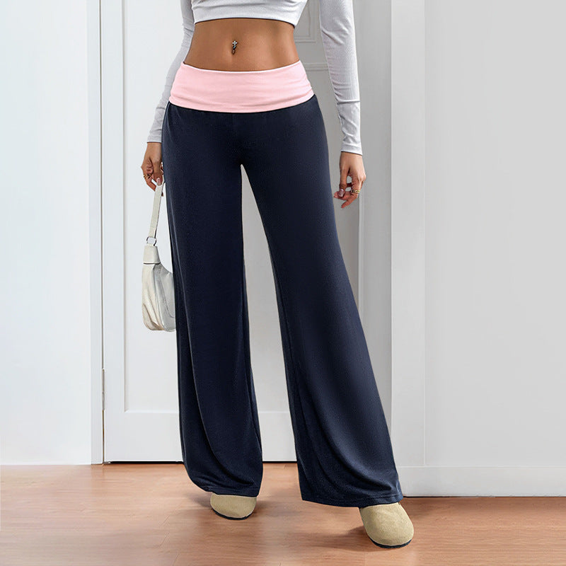 Women's Casual Color-Block Patchwork Wide-Leg Pants 