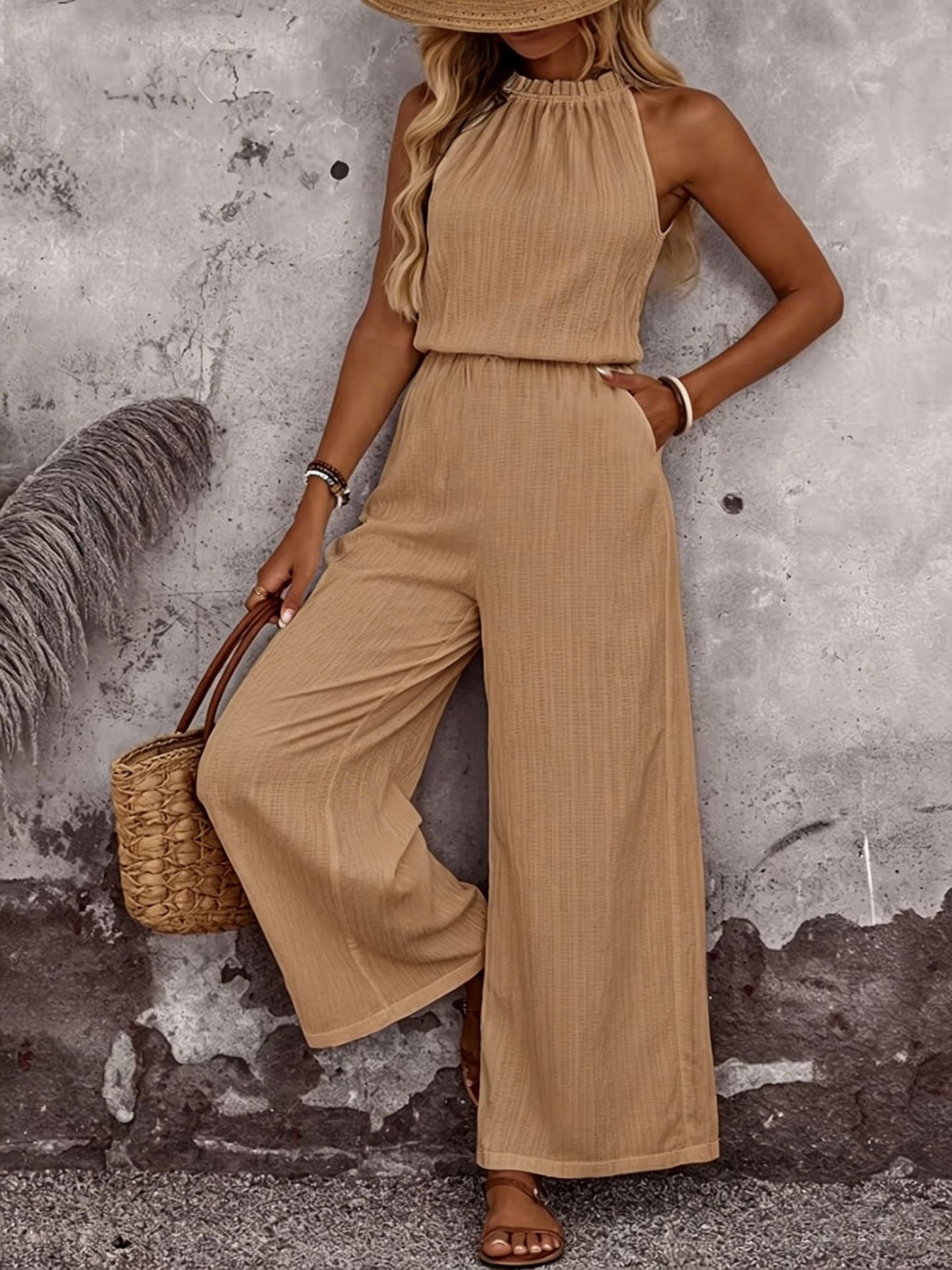 Womens Draped-Neck Vest And Casual Pants Set 