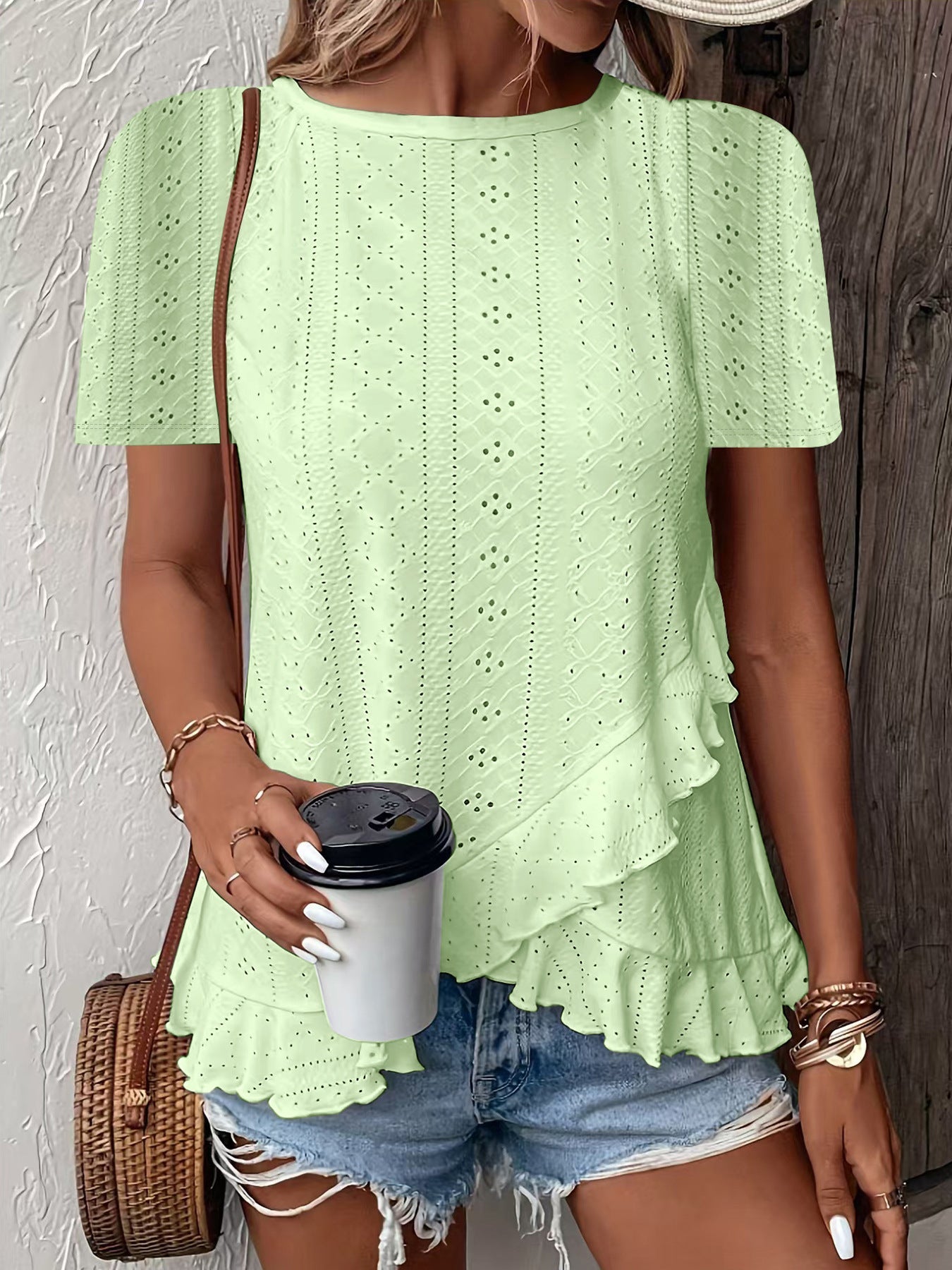Womens Fashion Casual Solid-color Short-sleeve Crew Neck 