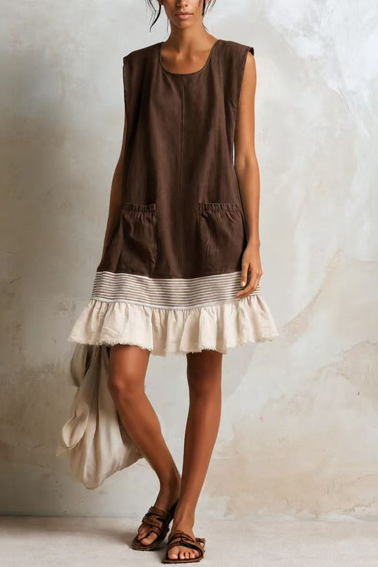 Elegant U-Neck Fitted Ruffle Dress for Women Long Dress with Vacation Vibes 