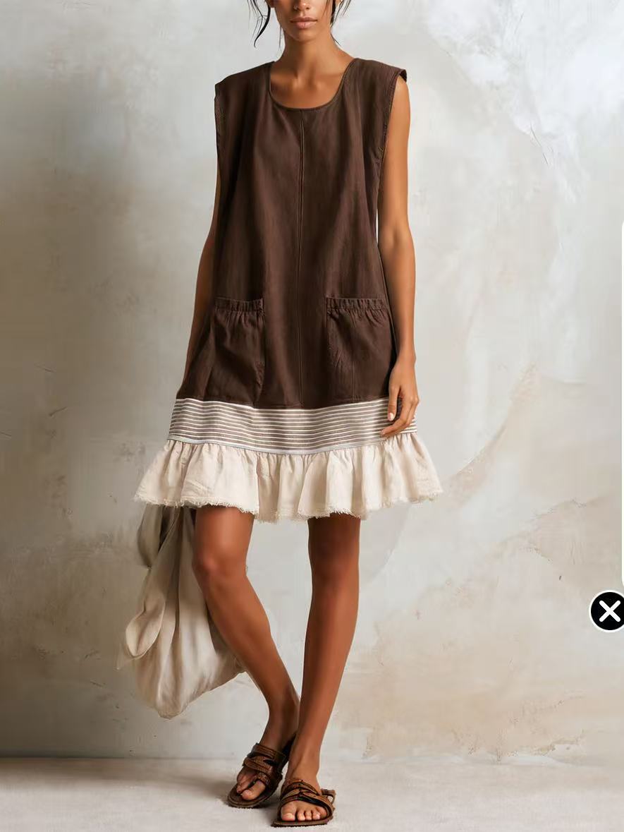 Elegant U-Neck Fitted Ruffle Dress for Women Long Dress with Vacation Vibes 