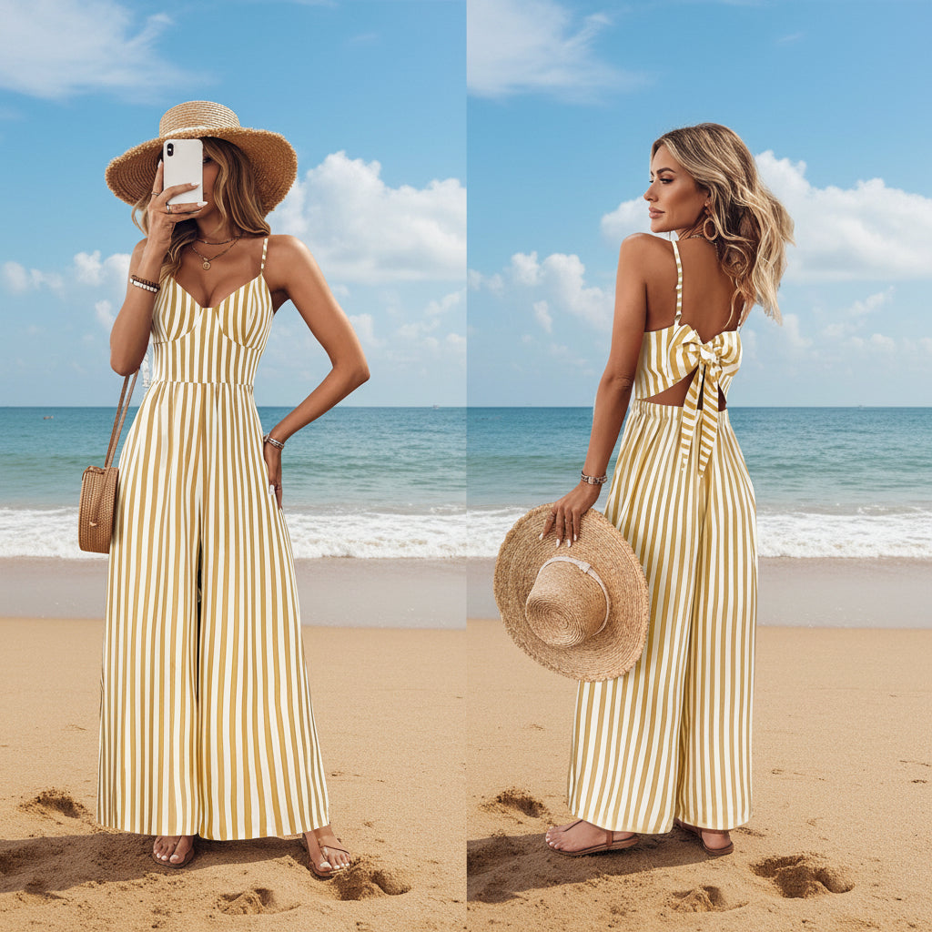 Loose-fitting Sleeveless Backless Jumpsuit For Women 
