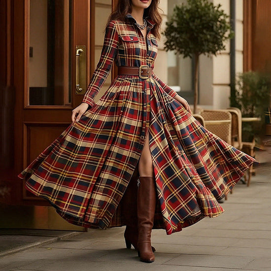 Elegant Commuter Printed Lapel Slim-Fit Dress 