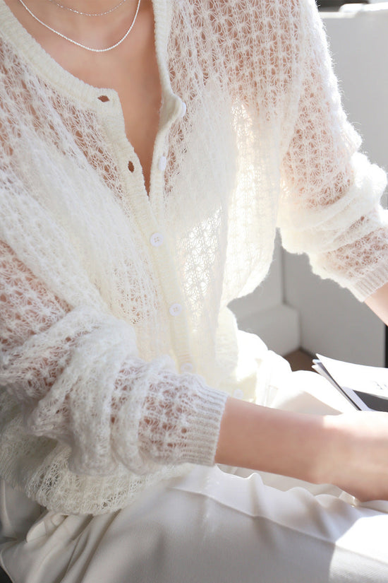 Mohair Crochet Hollow Knit Cardigan Sweater CJ