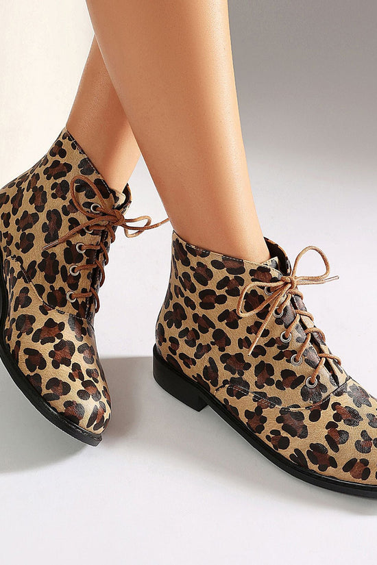Autumn/winter casual low heel leopard print  extra large size lace-up low-cut Martin boots Made to order, ships in 7 days 