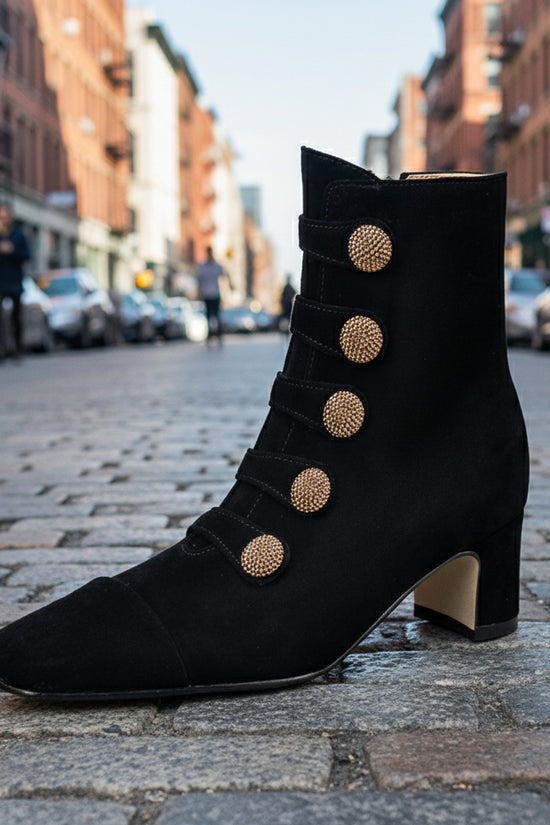 Retro High-heeled Ankle Boots For Women New Autumn Style Suede Round Toe Side Zipper Chunky Heel 