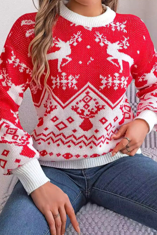 2025 New Year Autumn Winter Casual Deer Pattern Long Sleeve Hoodie Sweater Christmas For Women Red Green Knitted Pullover Jumper CJ