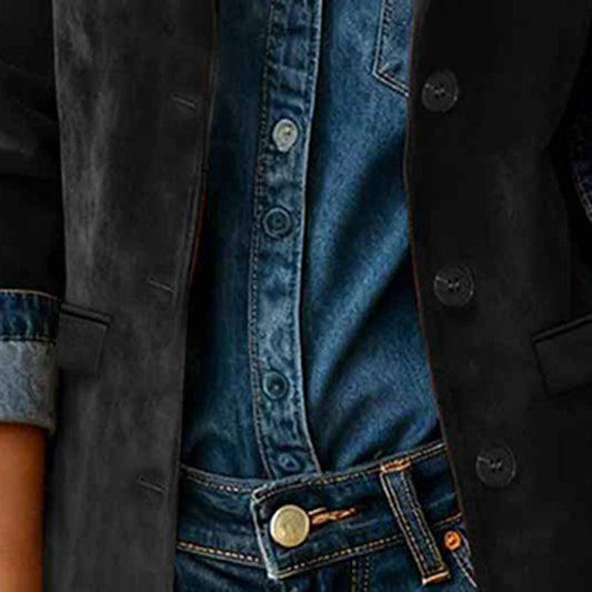 Plus Size Women's Solid Color Blazer Jacket Notch Lapel Long Sleeve Motorcycle Coat With Pockets For Office&Formal Wear CJ US