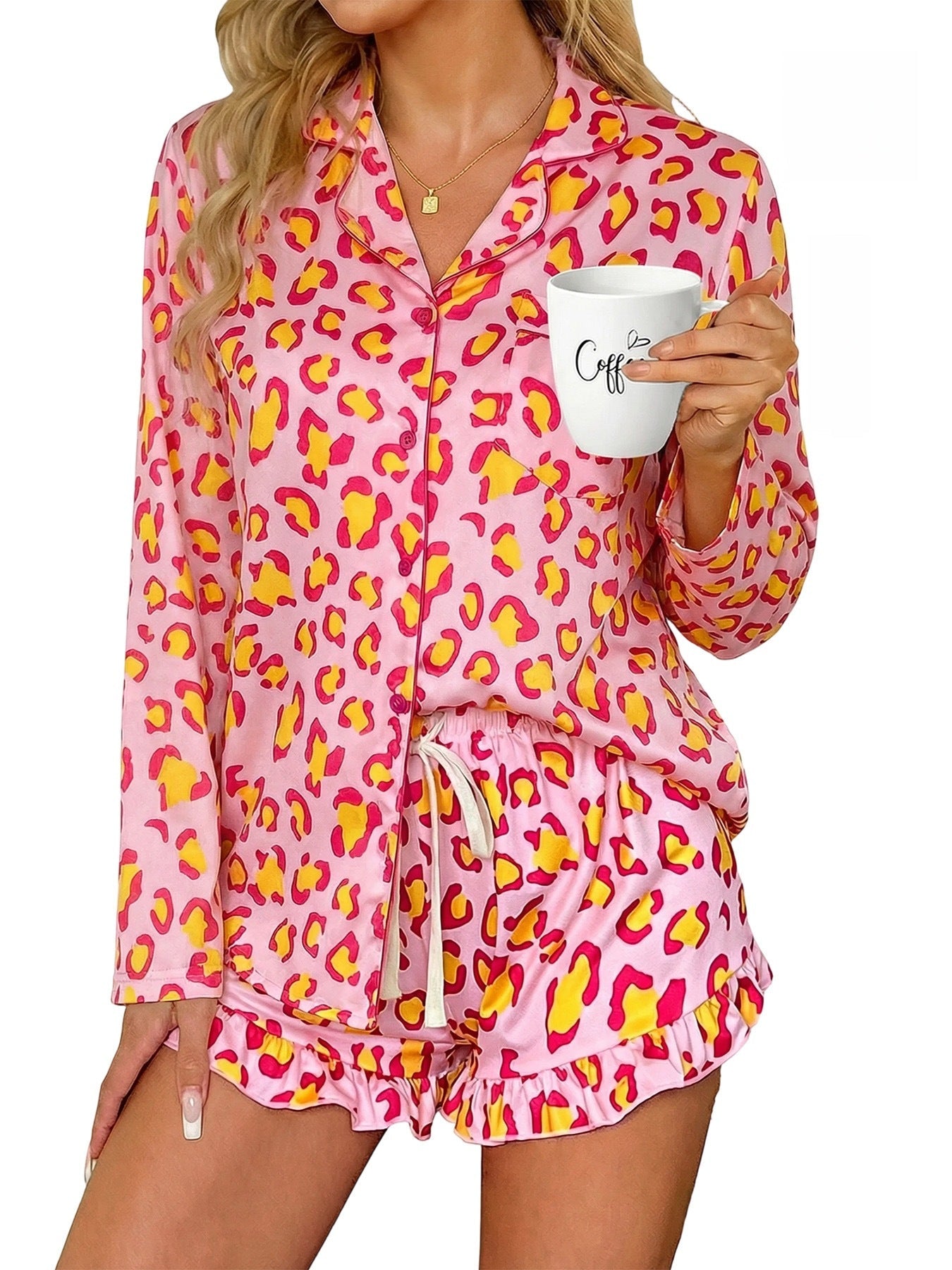 Women's Milk Silk Leopard Print Pajama Set 