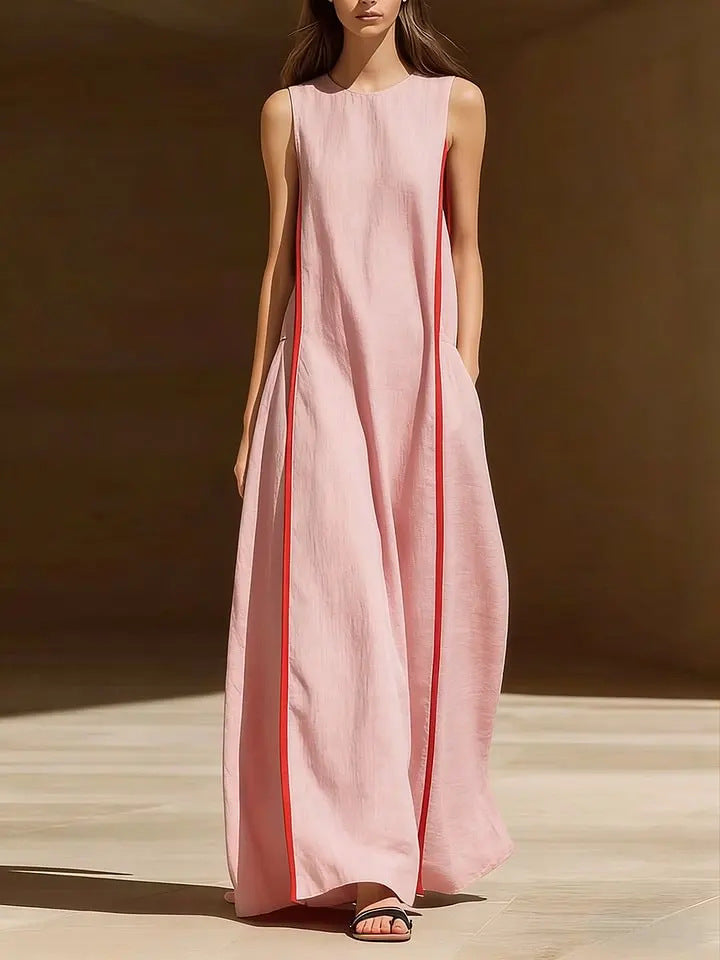 Women's Linen Sleeveless Loose Striped Dress 