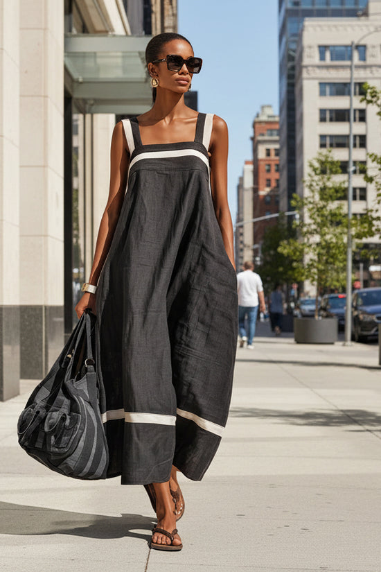 Strap Contrast-Color Womens Casual Loose Dress 