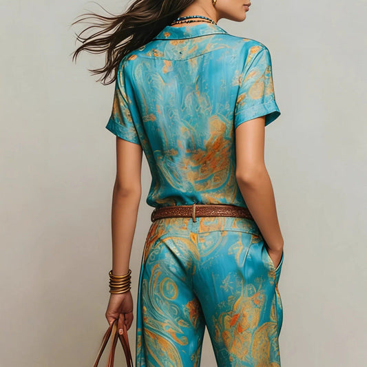 Cross-border Amazon Fashion Casual Elegant Resort Two-Piece Set 