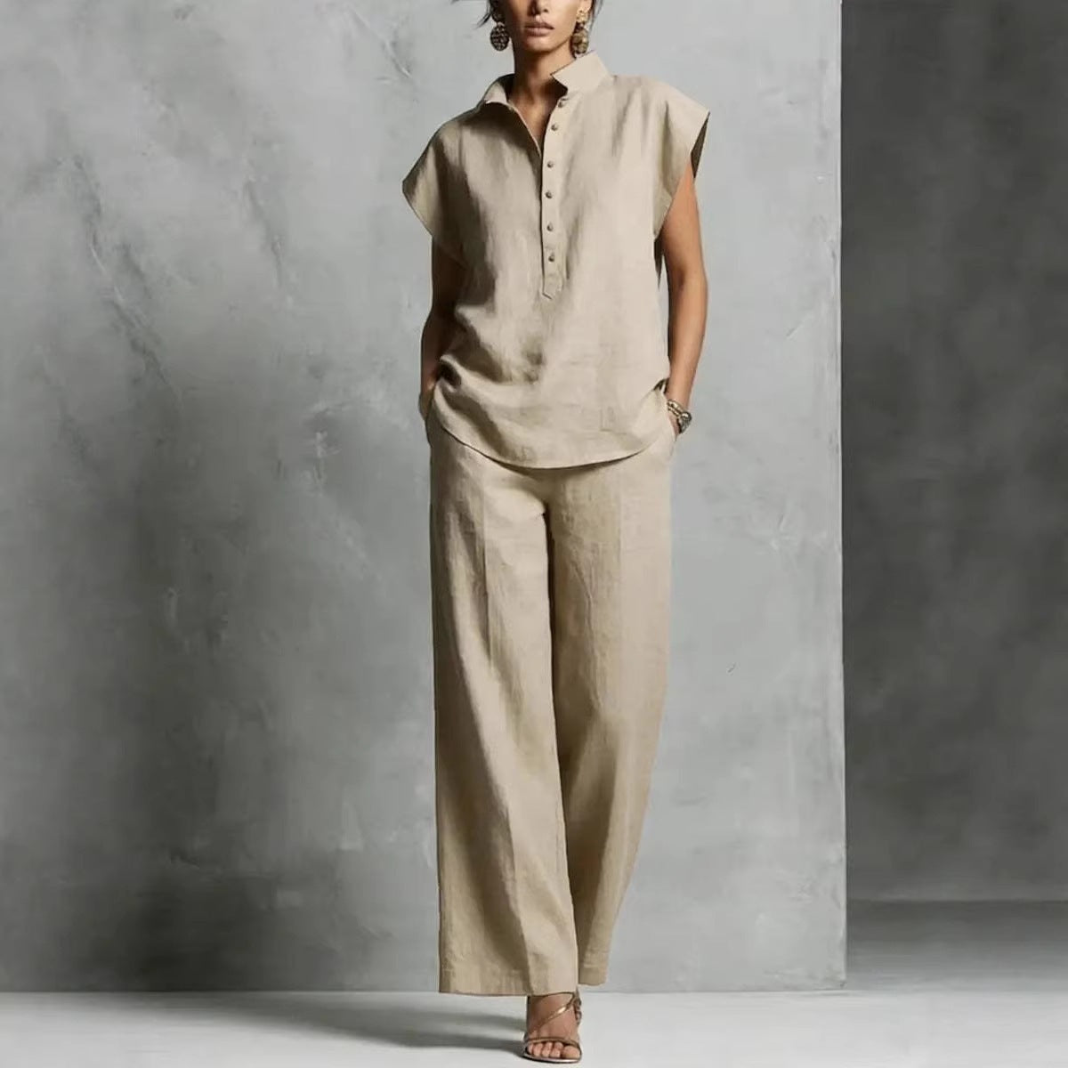 Women's Casual Cardigan Short-Sleeve Pants Set 