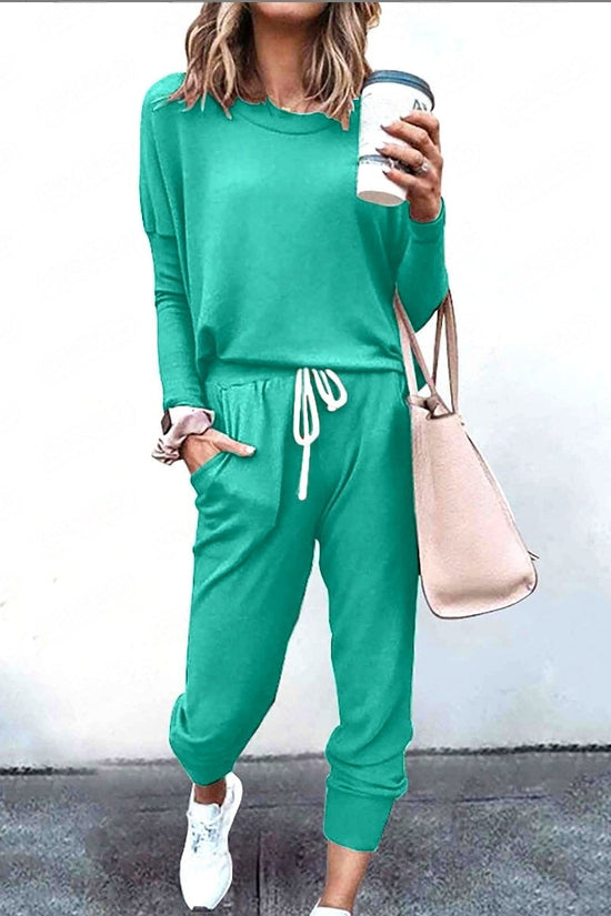 Loose Solid Color Long Sleeve Casual Set 