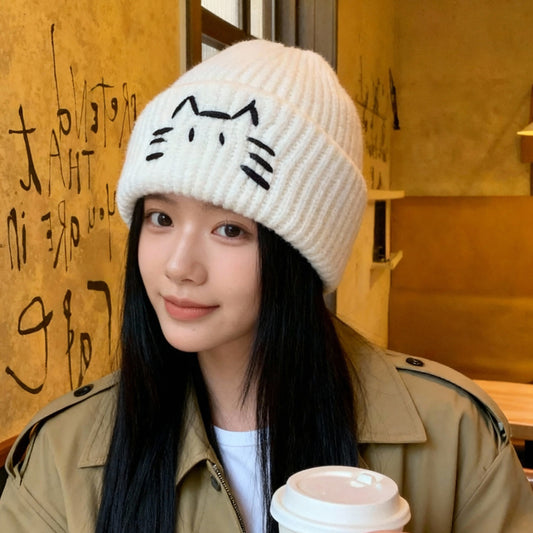 Women’s Cute Cat Line Design Knitted Hat – Warm Fall & Winter Beanie - FitiqueFit