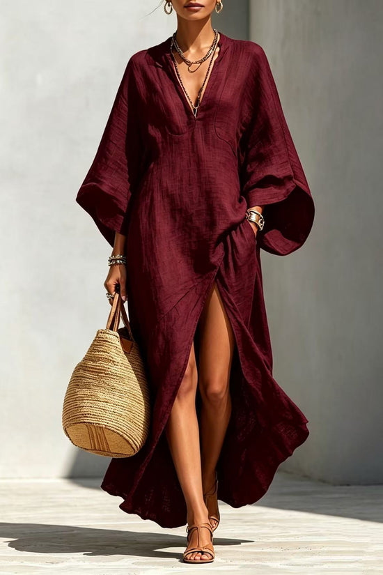 Batwing-sleeve Loose-fitting Maxi-length Resort Dress 