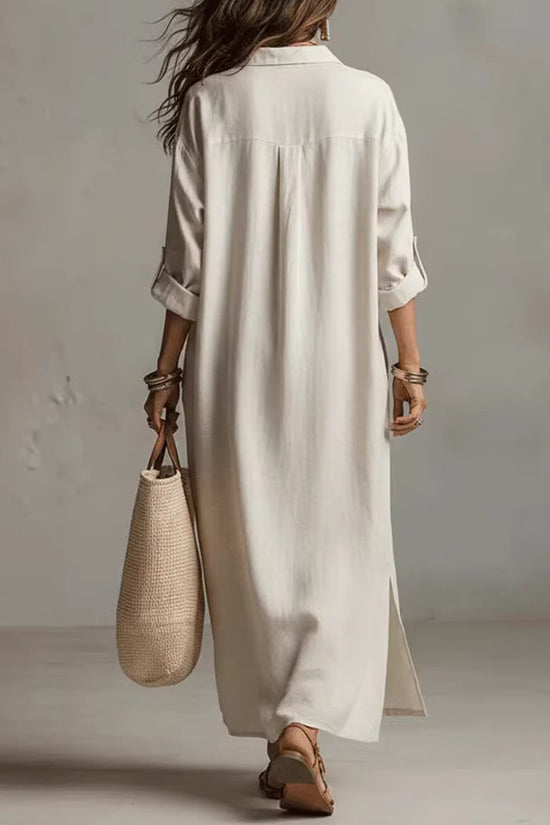 Casual Long-sleeve Shirt Dress, Laid-back Style Dress 