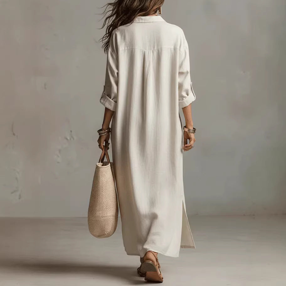 Casual Long-sleeve Shirt Dress, Laid-back Style Dress 
