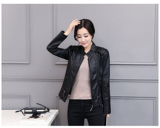 New Spring And Autumn Korean Style Motorcycle Stand-up Collar Slim Fit Slimming Leather Coat Diversi Fashion™